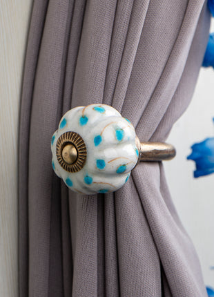 Curtain Tie Backs Hook Decorative Wall Hook-Turquoise Dots (Set of Two)
