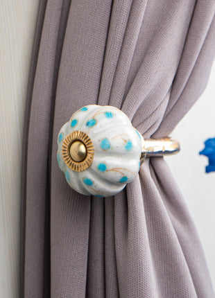 Curtain Tie Backs Hook Decorative Wall Hook-Turquoise Dots (Set of Two)