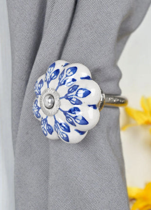 Curtain Tie Backs Hook Decorative Wall Hook- Blue Design (Set of Two)