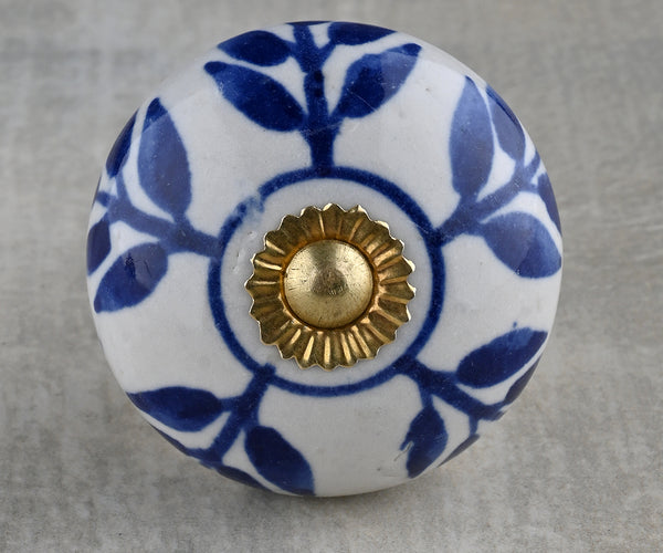 White Ceramic Drawer Cabinet Knob With Blue Petals White Ceramic Drawer Cabinet Knob With Blue Petals