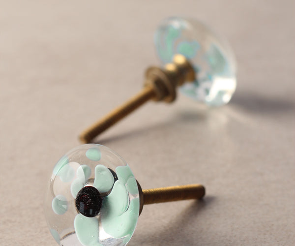 mint green dresser knobs Antique Clear Round Drawer Cabinet Knob With Mint Green Prints – KNOBCO