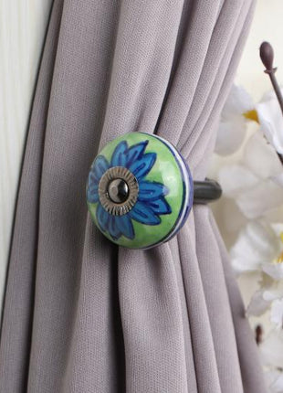 Curtain Tie Backs Hook Decorative Wall Hook-Green, Blue (Set of Two)