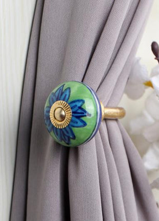 Curtain Tie Backs Hook Decorative Wall Hook-Green, Blue (Set of Two)