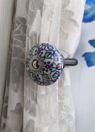 Curtain Tie Backs Hook Decorative Wall Hook-Blue Design (Set of Two)