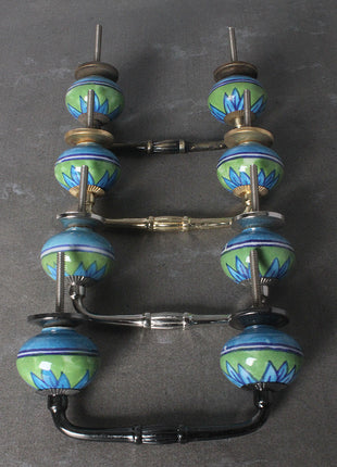Elegant Green Ceramic Drawer Pull With Blue Flower