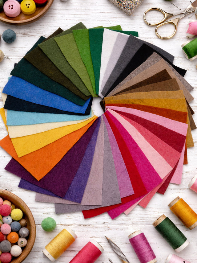 Variety of premium 3mm wool felt sheets for DIY crafts and embroidery supplies