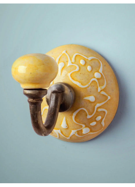 Handmade Ceramic Round Wall Hook - Yellow Color