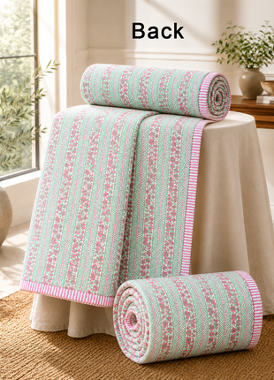 Handmade Floral Block Print Cotton Quilt – Reversible Lightweight Bedspread for All Seasons