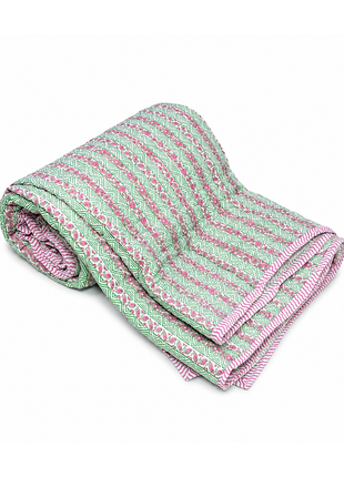 Handmade Floral Block Print Cotton Quilt – Reversible Lightweight Bedspread for All Seasons