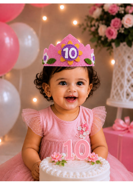 Handmade Wool Felt Birthday Crown Set for Girls – Numbers 1-10