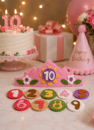Handmade Wool Felt Birthday Crown Set – Interchangeable Numbers 1-10