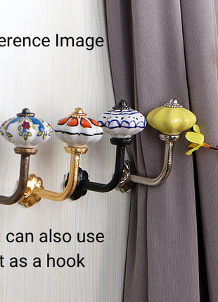 Curtain Tie Backs Hook Decorative Wall Hook- Turquoise Flower (Set of Two)