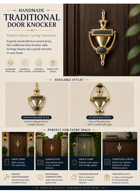 Traditional Door Knocker, Front Door, Ancient Brass Door Knocker