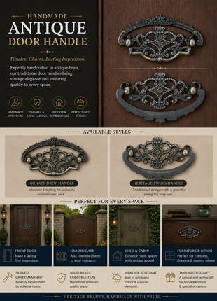 Traditional Design Small Antique Brass Door Handle