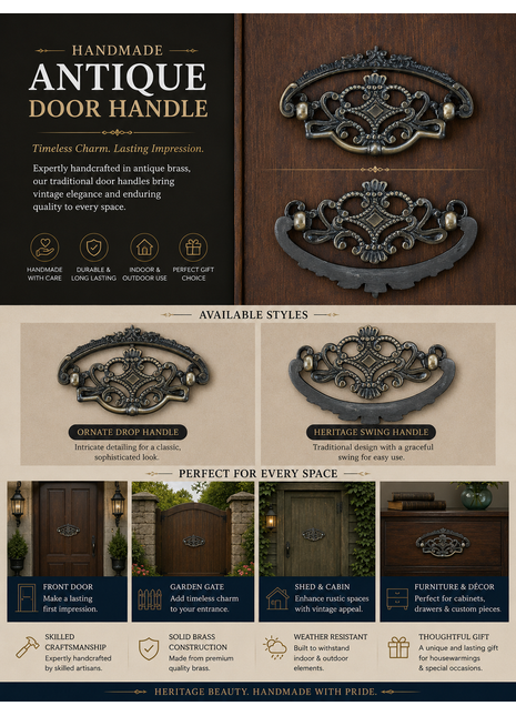 Traditional Design Small Antique Brass Door Handle