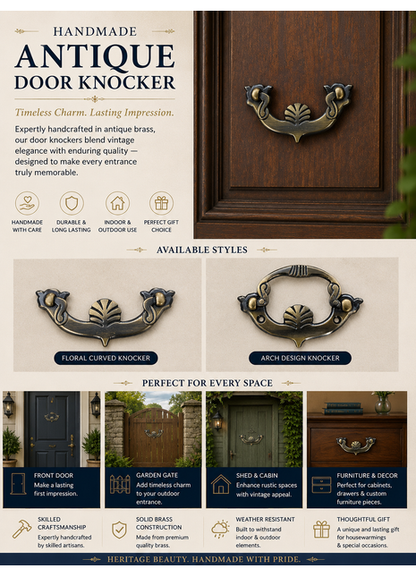 Handmade Door Knocker, Antique Brass Door Knocker