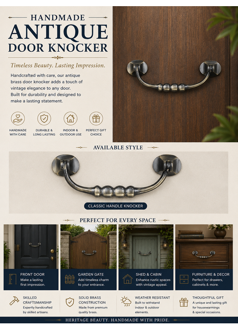 Handmade Door Knocker, Antique Brass Door Knocker