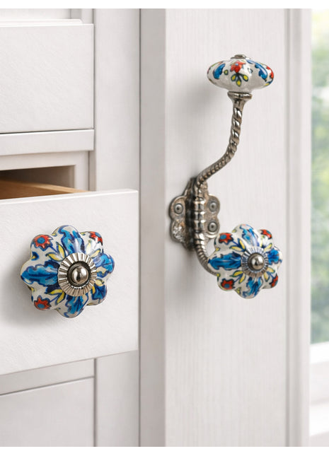 Multicolor Ceramic Drawer Cabinet  Knob & Hanger Bundle – Decorative Closet Hardware Set
