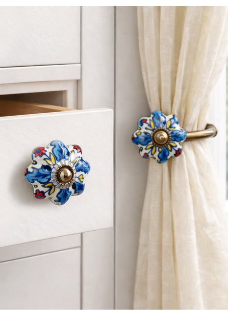 Multicolor Ceramic Drawer Cabinet Knob & Curtain Tie Bundle