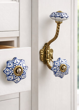 Blue Design Ceramic Drawer Cabinet  Knob & Hanger Bundle – Decorative Closet Hardware Set