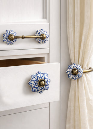 Blue Design Ceramic Knob, Curtain Tie & Pull Bundle
