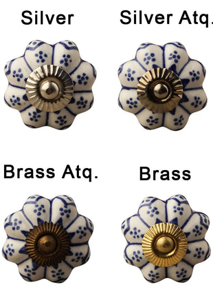 Blue Design On White Base Ceramic Knob, Curtain Tie & Pull Bundle