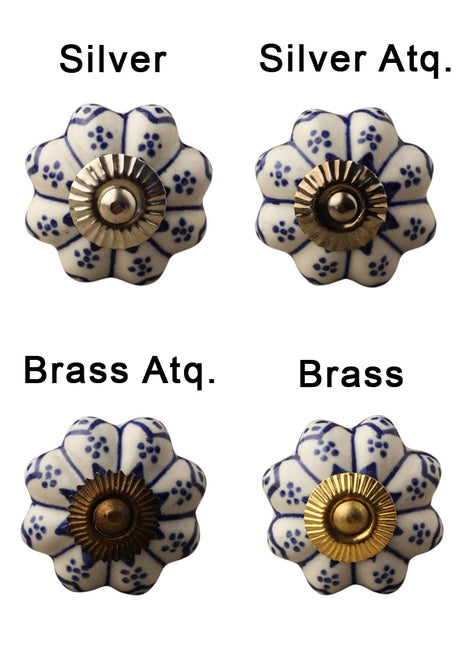 Blue Design On White Base Drawer Cabinet Knob & Curtain Tie Bundle
