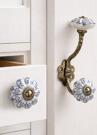 Blue Design On White Base Ceramic Cabinet  Knob & Hanger Bundle – Decorative Closet Hardware Set (Copy)