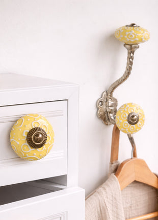 Handmade Yellow Ceramic Cabinet  Knob & Hanger Bundle – Decorative Closet Hardware