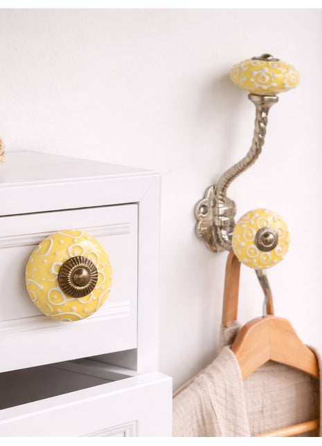 Handmade Yellow Ceramic Cabinet  Knob & Hanger Bundle – Decorative Closet Hardware