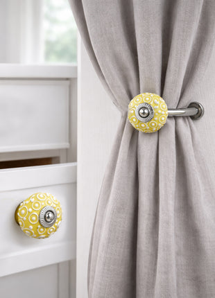 Handmade Yellow Ceramic Drawer Cabinet Knob & Curtain Tie Bundle