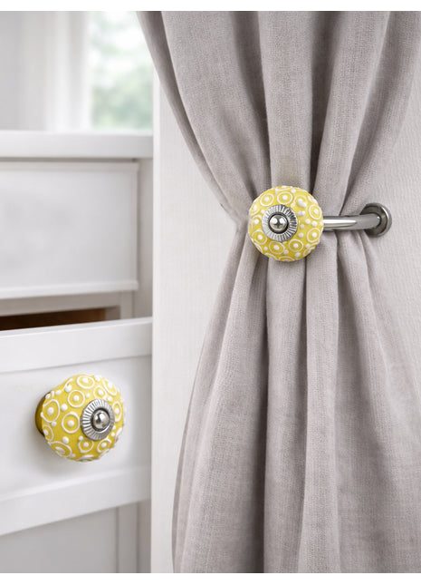 Handmade Yellow Ceramic Drawer Cabinet Knob & Curtain Tie Bundle