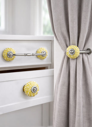 Handmade Yellow Ceramic Knob, Curtain Tie & Pull Bundle