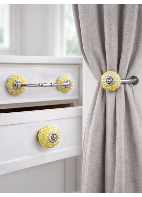 Handmade Yellow Ceramic Knob, Curtain Tie & Pull Bundle