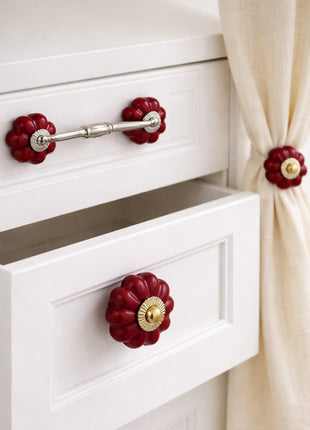Stylish Maroon Ceramic Knob, Curtain Tie & Pull Bundle