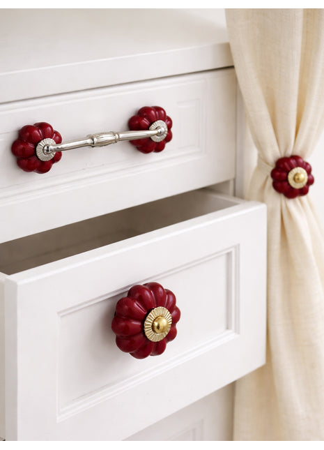 Stylish Maroon Ceramic Knob, Curtain Tie & Pull Bundle