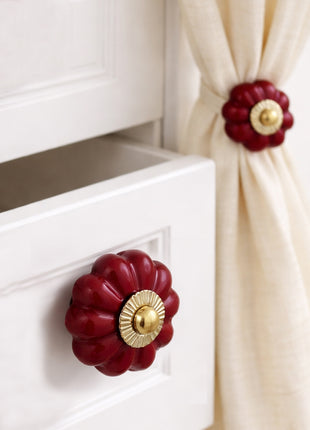 Stylish Maroon Drawer Cabinet Knob & Curtain Tie Bundle
