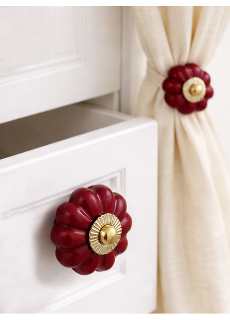Stylish Maroon Drawer Cabinet Knob & Curtain Tie Bundle