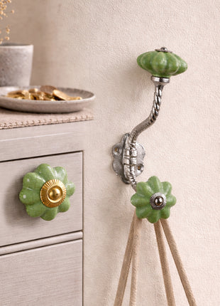 Handmade Green Cracked Ceramic Cabinet  Knob & Hanger Bundle – Decorative Closet Hardware