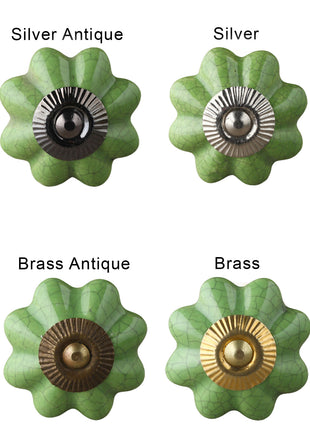 Handmade Green Cracked Ceramic Knob, Curtain Tie & Pull Bundle