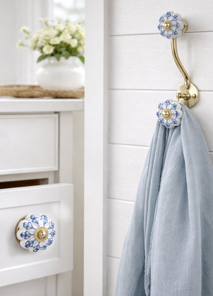 Blue Design Ceramic Cabinet  Knob & Hanger Bundle – Decorative Closet Hardware Set 01