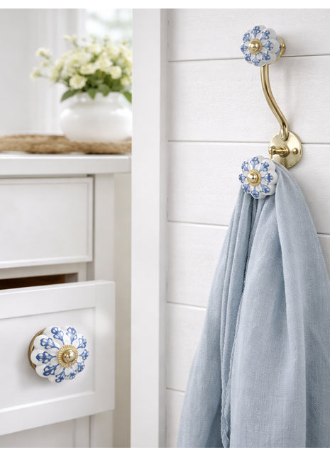 Blue Design Ceramic Cabinet  Knob & Hanger Bundle – Decorative Closet Hardware Set 01