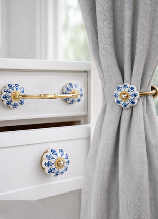 Blue Design Ceramic Knob, Curtain Tie & Pull Bundle 01