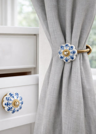 Blue Design Drawer Cabinet Knob & Curtain Tie Bundle 01