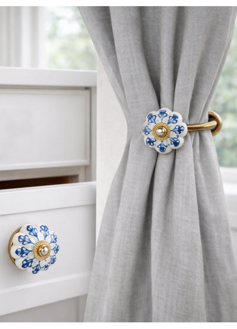 Blue Design Drawer Cabinet Knob & Curtain Tie Bundle 01