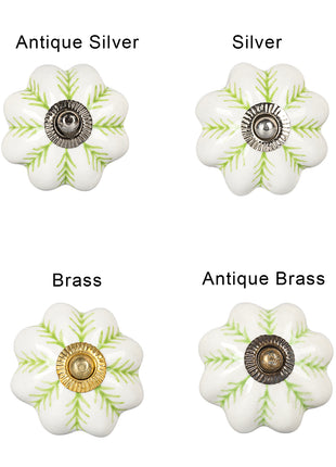Green design on White Base Ceramic Knob, Curtain Tie & Pull Bundle