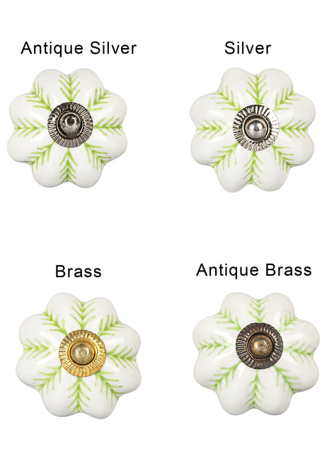 Green design on White Base Ceramic Cabinet  Knob & Hanger Bundle – Decorative Closet Hardware