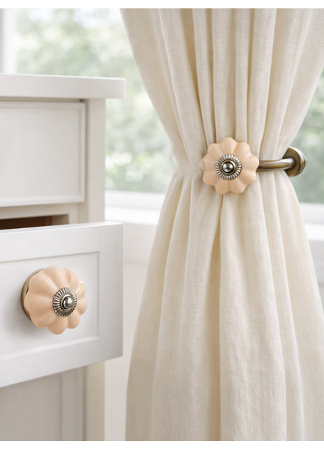 Yellow Ceramic Drawer Cabinet Knob & Curtain Tie Bundle