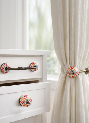 Red And Orange Design Ceramic Knob, Curtain Tie & Pull Bundle