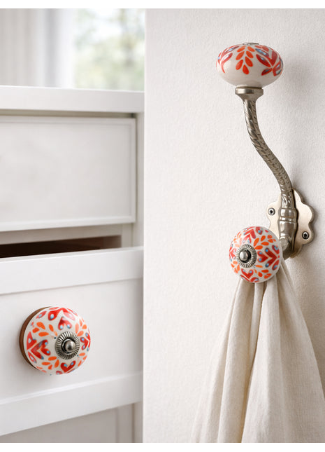 Red And Orange Design Ceramic Knob & Hanger Bundle – Decorative Closet Hardware Set
